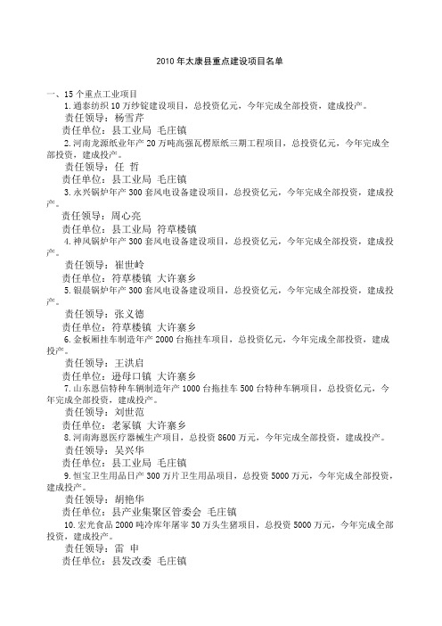 X年太康县重点建设项目名单