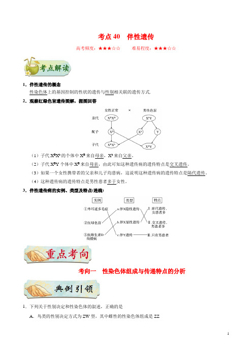 必背考点40 伴性遗传-备战2021年高考生物考点一轮总复习