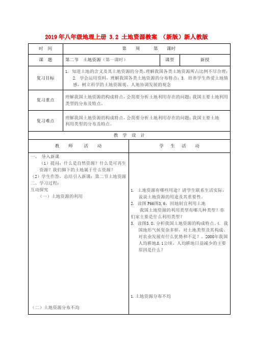 2019年八年级地理上册-3.2-土地资源教案-(新版)新人教版