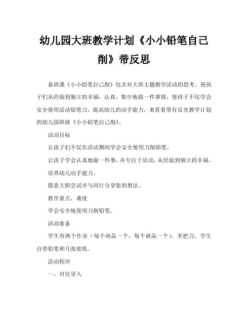 幼儿园大班教案《小小铅笔自己削》含反思
