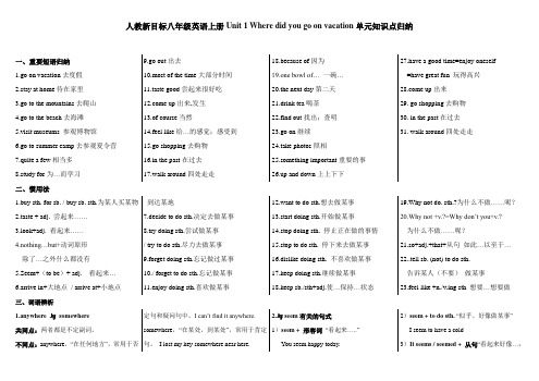 人教新目标八年级英语上册Unit 1 Where did you go on vacation单元重点知识复习