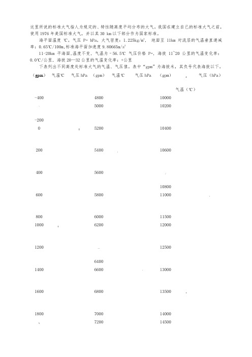 气压与高度之间对应数值