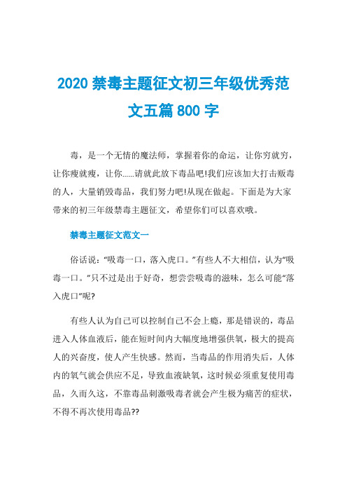 2020禁毒主题征文初三年级优秀范文五篇800字