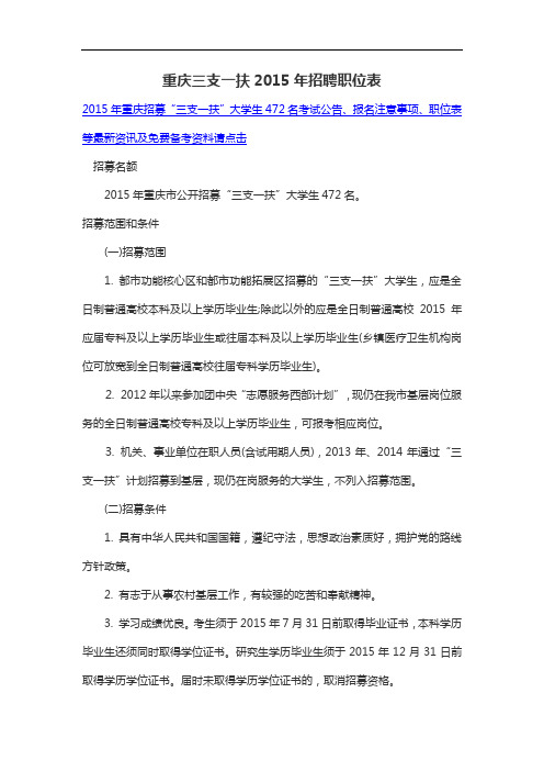 重庆三支一扶2015年招聘职位表