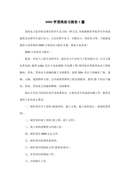3000字顶岗实习报告5篇