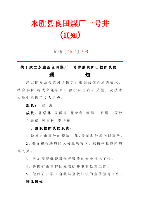 一.10.成立兼职矿山救护对文件