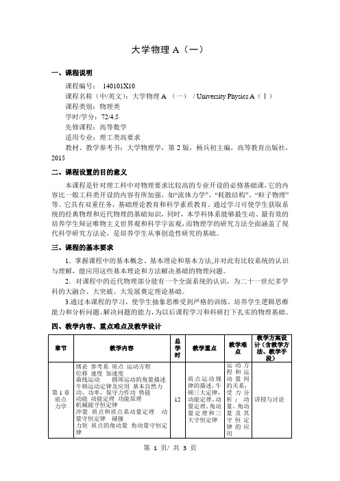 大学物理A(一)   教学大纲