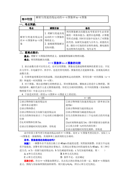 教育科学版 必修一1.7解密匀变速直线运动的v-t图象和x-t图象 (学案含答案)