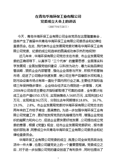 杨波书记华海环保公司党委成立大会讲话