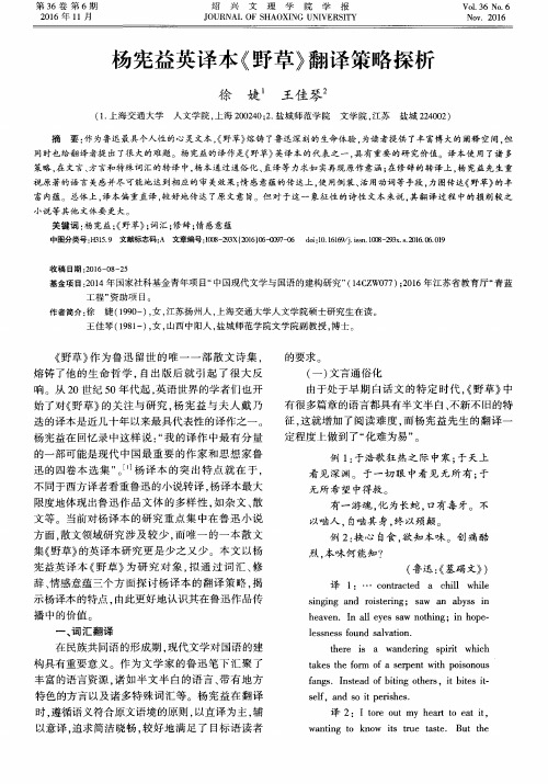 杨宪益英译本《野草》翻译策略探析