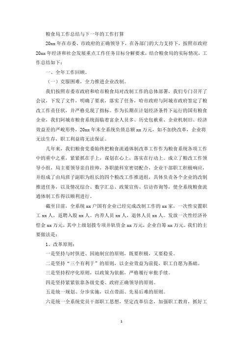 最新粮食局工作总结与下一年的工作打算