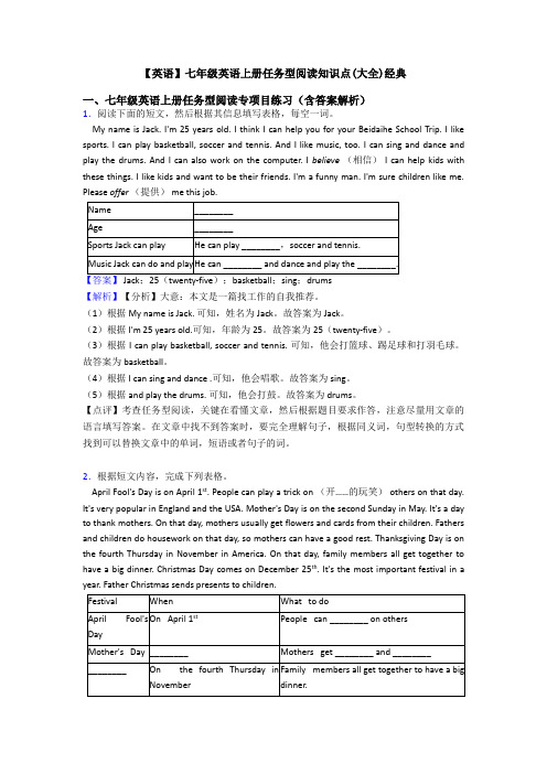 【英语】七年级英语上册任务型阅读知识点(大全)经典