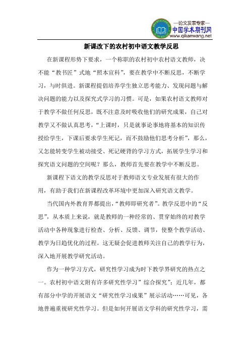 新课改下的农村初中语文教学反思