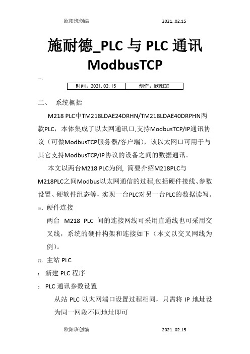 施耐德_PLC与PLC通讯ModbusTcp之欧阳班创编