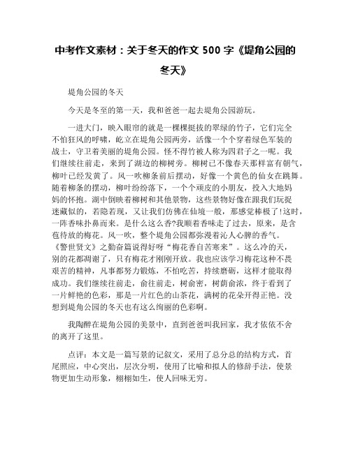 中考作文素材：关于冬天的作文500字《堤角公园的冬天》