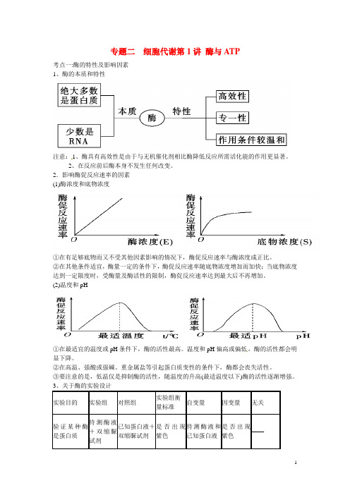 高考生物第二轮复习专题二细胞代谢第1讲酶与ATP