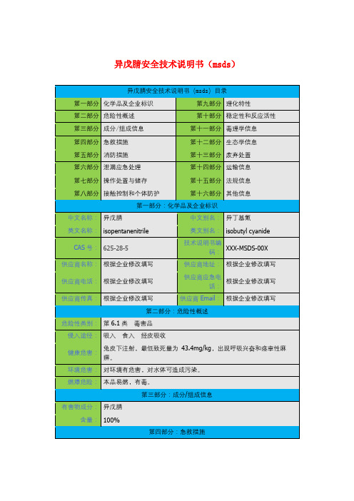 异戊腈安全技术说明书(msds)