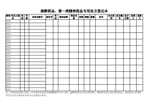 麻醉药品、第一类精神药品专用处方登记簿