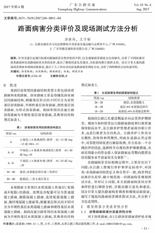 路面病害分类评价及现场测试方法分析