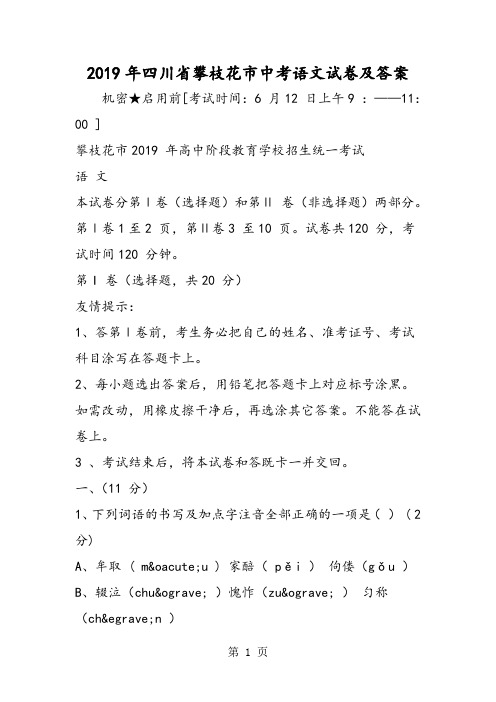 四川省攀枝花市中考语文试卷及答案-教学文档