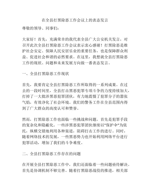 在全县打黑除恶工作会议上的表态发言