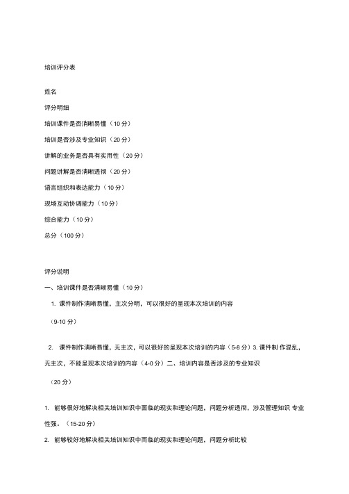培训评分表