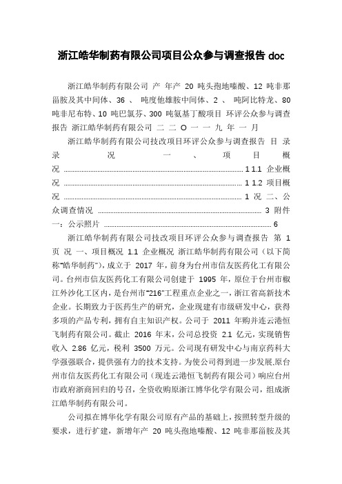 浙江皓华制药有限公司项目公众参与调查报告doc