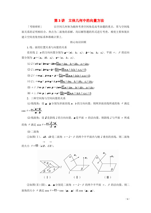 (全国通用)2020版高考数学二轮复习 立体几何中的向量方法练习(理)