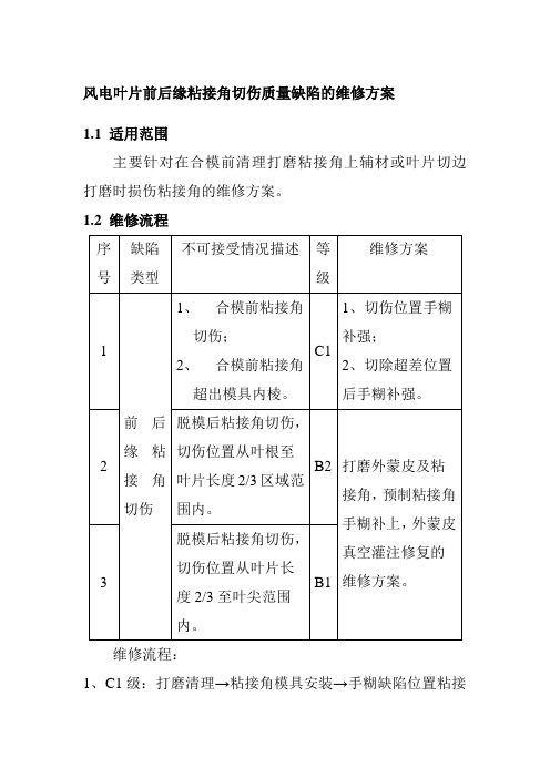 风电叶片前后缘粘接角切伤质量缺陷的维修方案