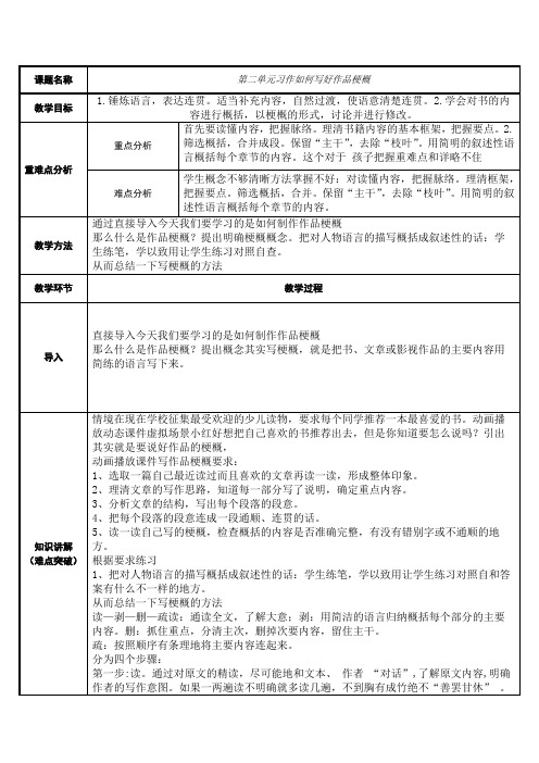 人教部编版六年级下册微课习作写作品梗概完美版教案