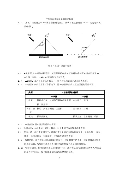 产品表面外观缺陷的限定标准