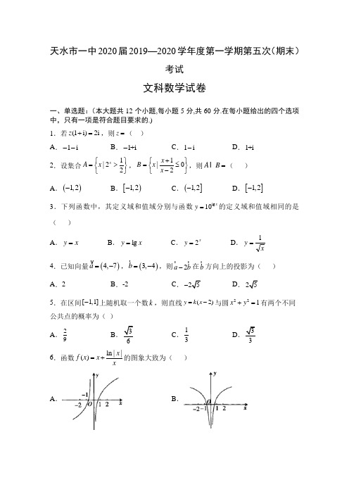 甘肃天水一中高三上学期第五次(期末)考试数学(文)试题含答案