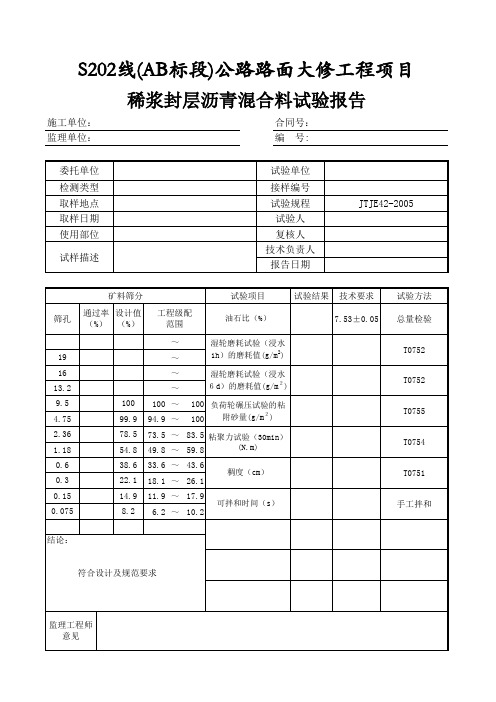 稀浆封层沥青混合料试验报告(加)
