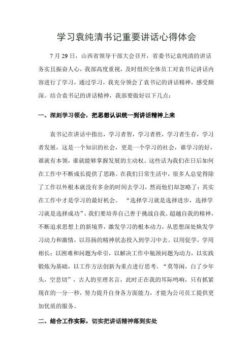 学习袁纯清书记重要讲话心得体会
