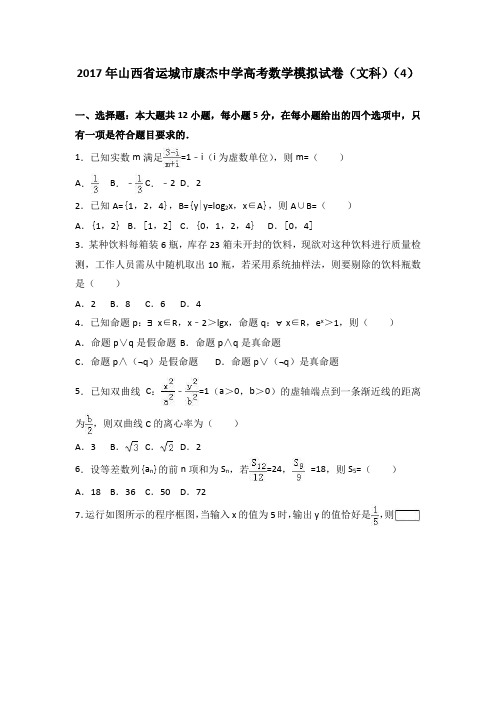 2017年山西省运城市康杰中学高考数学模拟试卷文科4 含解析 精品
