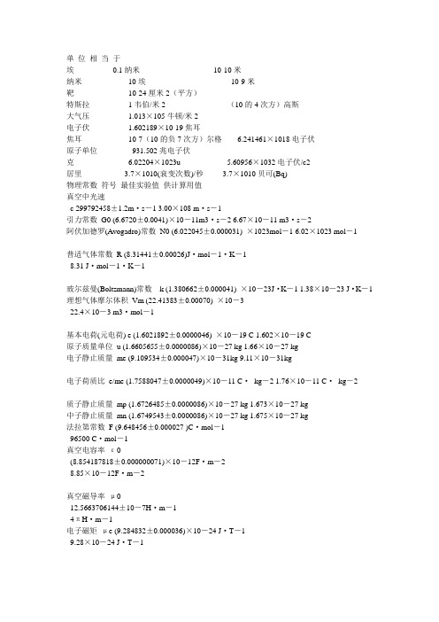 物理单位换算表