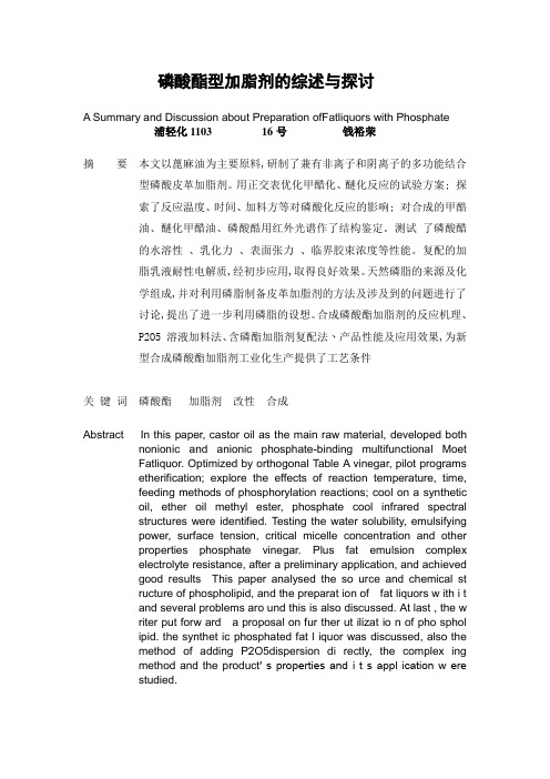 磷酸酯型加脂剂的综述与探讨