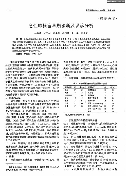急性肺栓塞早期诊断及误诊分析