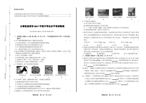 2017年云南省昆明市中考物理试卷及答案