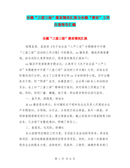 全镇“三查三保”落实情况汇报与全镇“普实”工作自查报告汇编