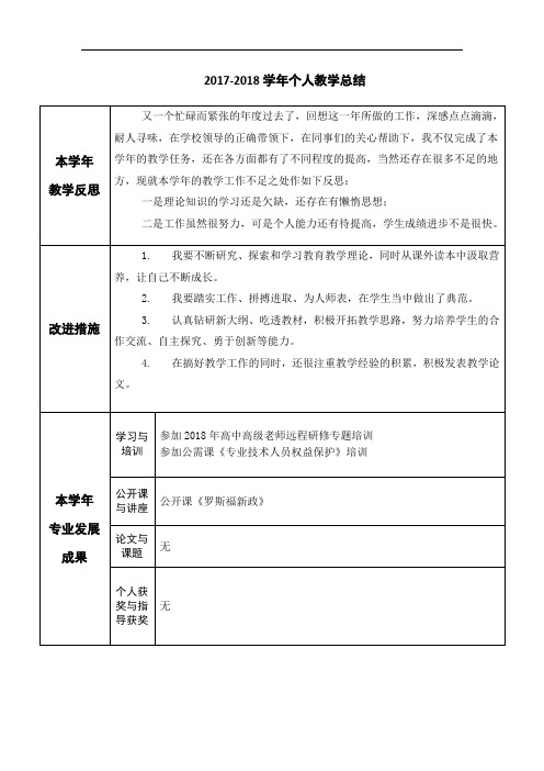 【教学总结】2017-2018学年个人教学总结(历史)