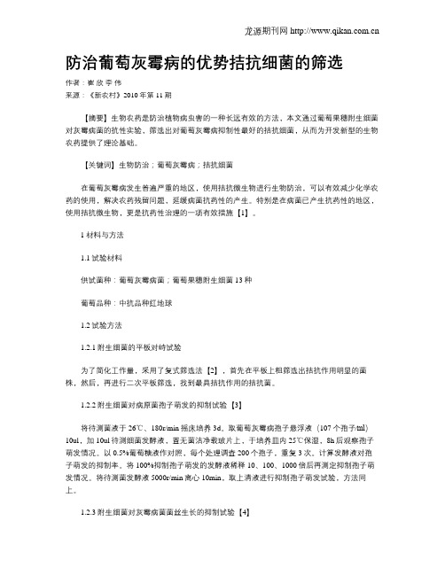 防治葡萄灰霉病的优势拮抗细菌的筛选