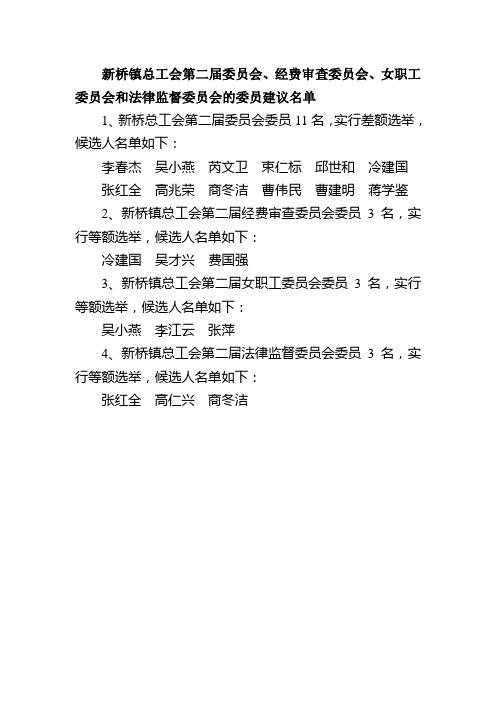 工会委员会候选人名单