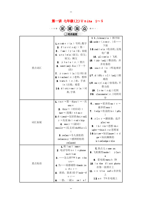 中考英语一轮复习-第一讲-七上-Units-1-5-人教新目标版
