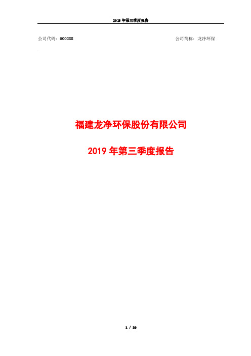 龙净环保 2019 第三季度财报