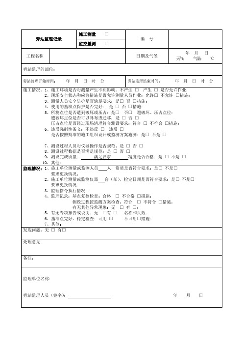 监测测量监理旁站记录表