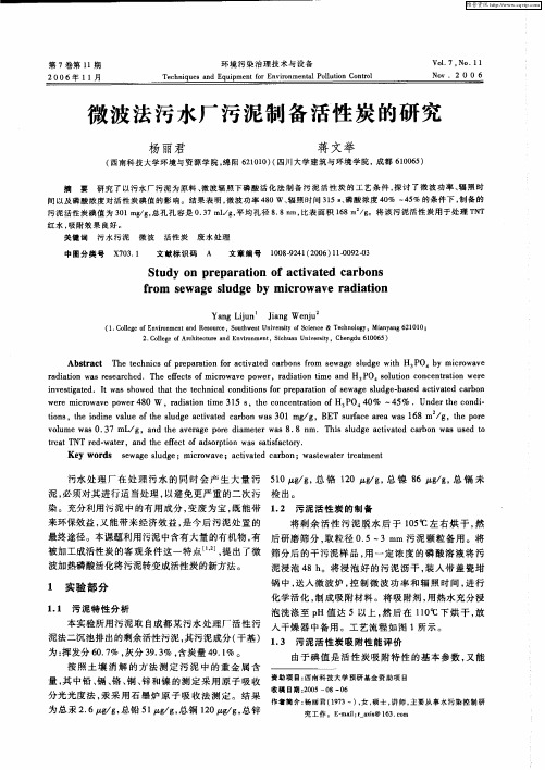 微波法污水厂污泥制备活性炭的研究