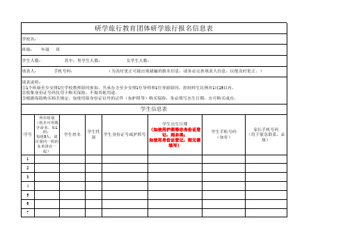 研学旅行报名信息表