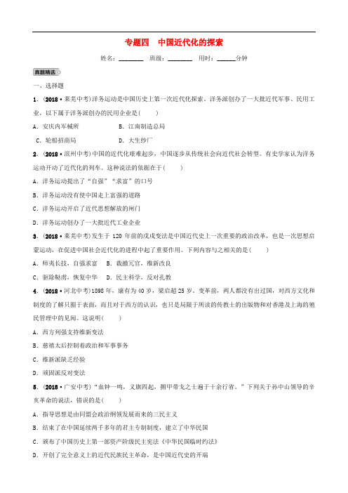 山东省济宁市2019年中考历史专题复习 专题四 中国近代化的探索练习