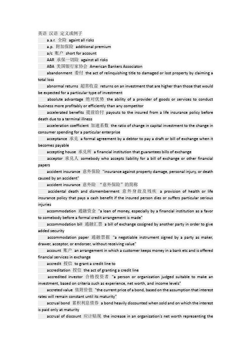 英语金融经济专业名词